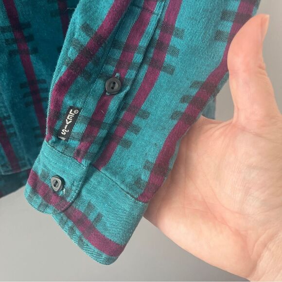 Vintage Levis Shirt Purple Turquoise Stripes Sutter Creek Big E Size Large - Picture 4 of 7